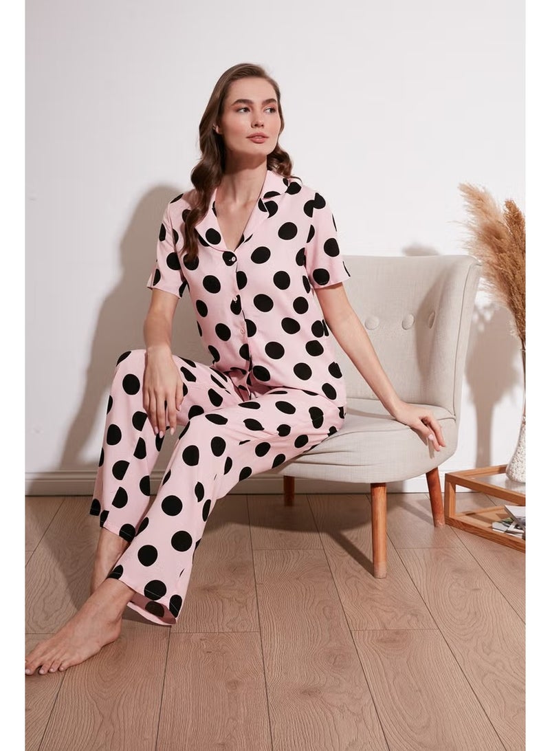 Lela Comfortable Cut Wide Leg Mono Collar Short Sleeve Pajama Set Women's Pajama Set 6110290 - Image 1